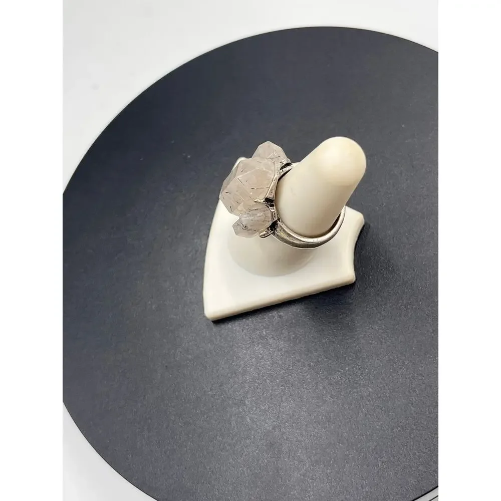Artisan Handmade Silver Rutilated Or Tourmalinated Quartz Stone Ring‎ Sz 7 1/4